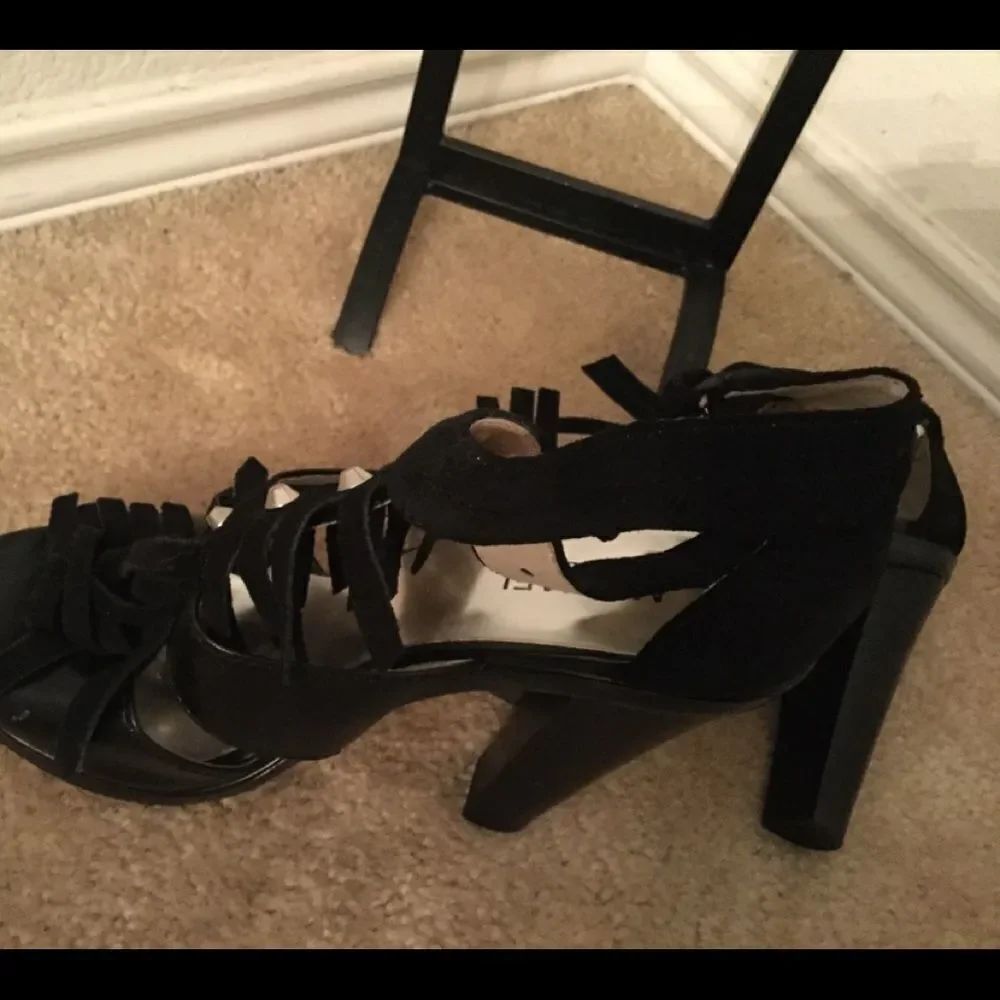 Michael Kors Black Leather Ankle Sandal Heels 8M